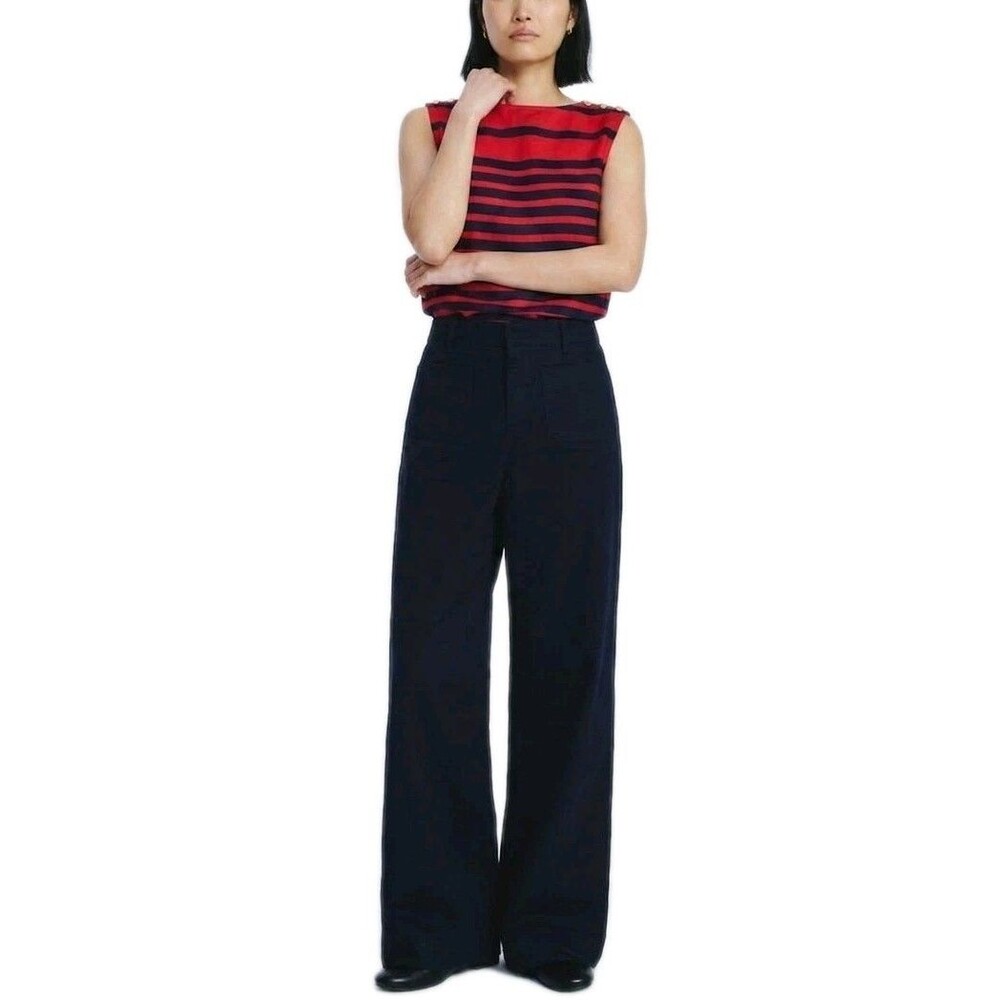 Free Assembly Women's XS Wide Leg Patch Pocket High Waist 31" Inseam Dark Navy